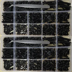 730pcs M3 Nuts M3 Hex Socket Screw Set Carbon Steel Flat Round Cap Head Screws Bolts and Nuts Flat Washer Nuts Male Wrench