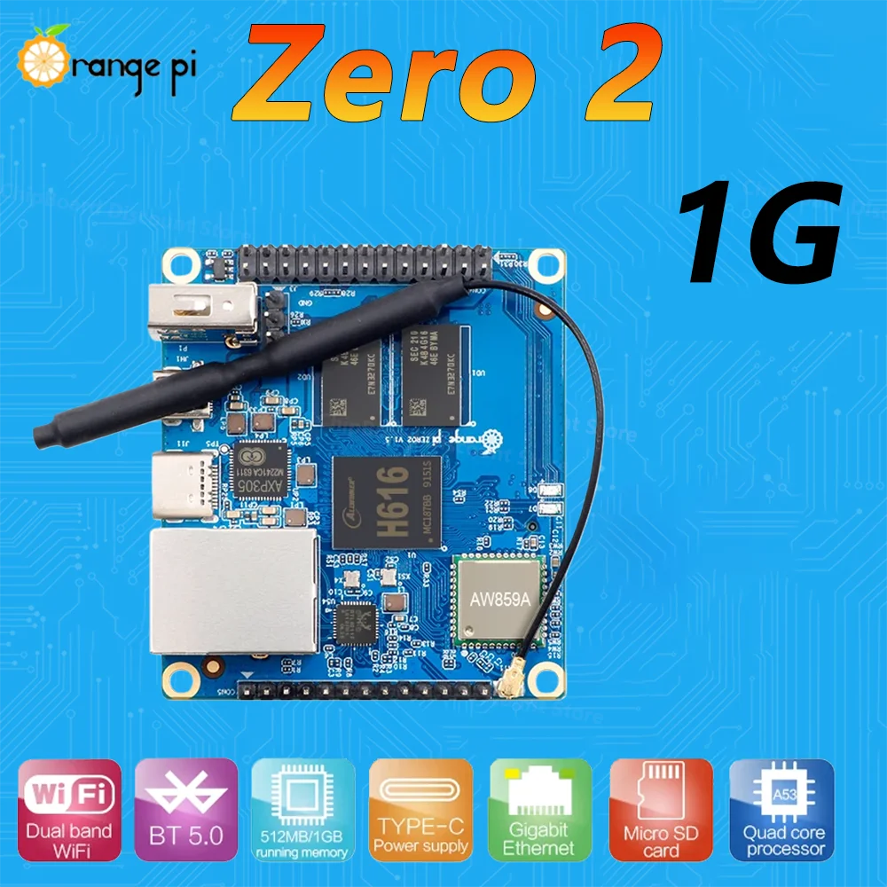 Orange Pi Zero 2 1GB Single Board SDDR3 H616 Mini PC WiFi Bluetooth Single Dev Board Computer Run Android 10/Ubuntu/Debian
