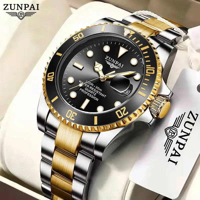 100%Original ZUNPAI Watch for Men Waterproof Sports Stainless Steel Diving Wristwatches 2022New Fashion Luxury TOP Brand