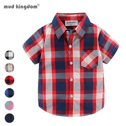 Mudkingdom Summer Boys Plaid Shirt Button Down Short Sleeve for Big Boy Shirts School Classic Cotton Tops Teenage Kids Clothes