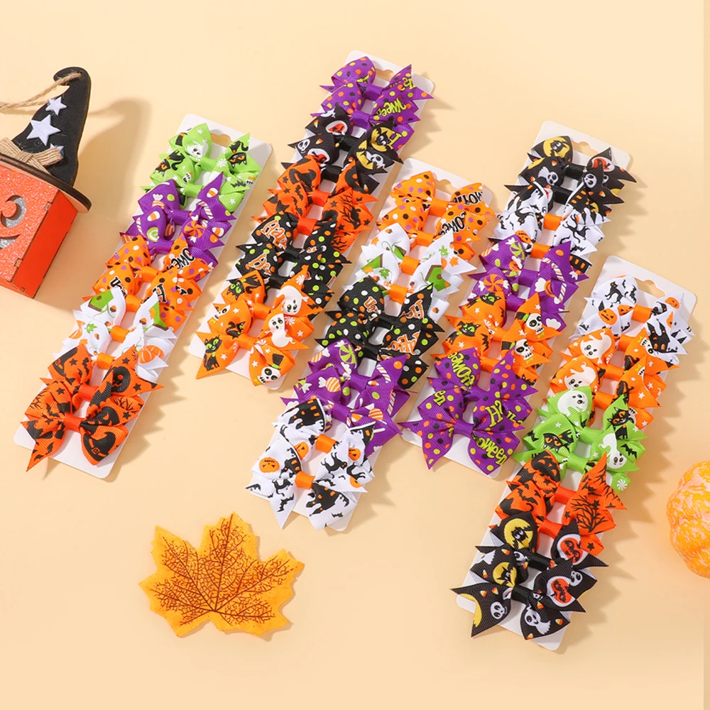 10 ชิ้นฮาโลวีนมินิโบว์คลิปผมสําหรับเด็กสาวค้างคาวปีกพิมพ์ H Eadwear สําหรับประสิทธิภาพพรรคตกแต่ง