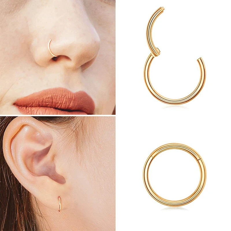 1PC Stainless Steel Nose Hoop Septum Piercing Clicker Hinged Segment Rings Lip Helix Daith Conch Cartilage Earrings Sexy Jewelry