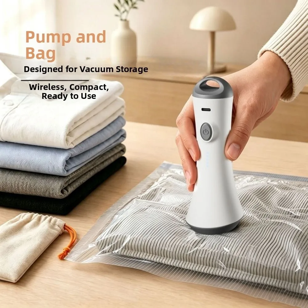 Portable Electric Vacuum Pump USB Rechargeable Wireless Vacuum Bag Pump Low Noise Mini Compressed Bag Air Pump for Storage Bag