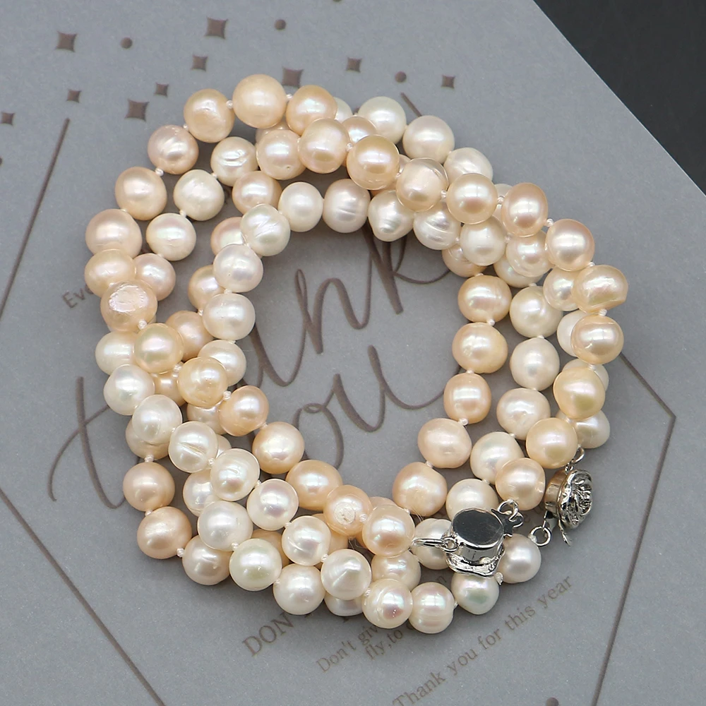 Light Luxury Natural Freshwater Round Colorful Baroque Straight-hole Pearl Beads 7-8mm Necklace Jewelry Party Gift Accessory