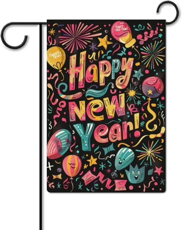 Happy New Year 4 Garden Flag 12x18 Inch Double Sided for Outside Small Burlap Yard Flag, style