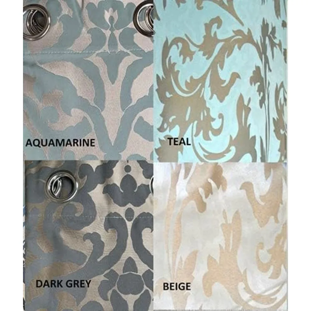 Tende jacquard extra lunghe con motivo floreale blu e beige con passacavo superiore, lunghezza 16-20 piedi, larghezza 100 pollici, 2 set