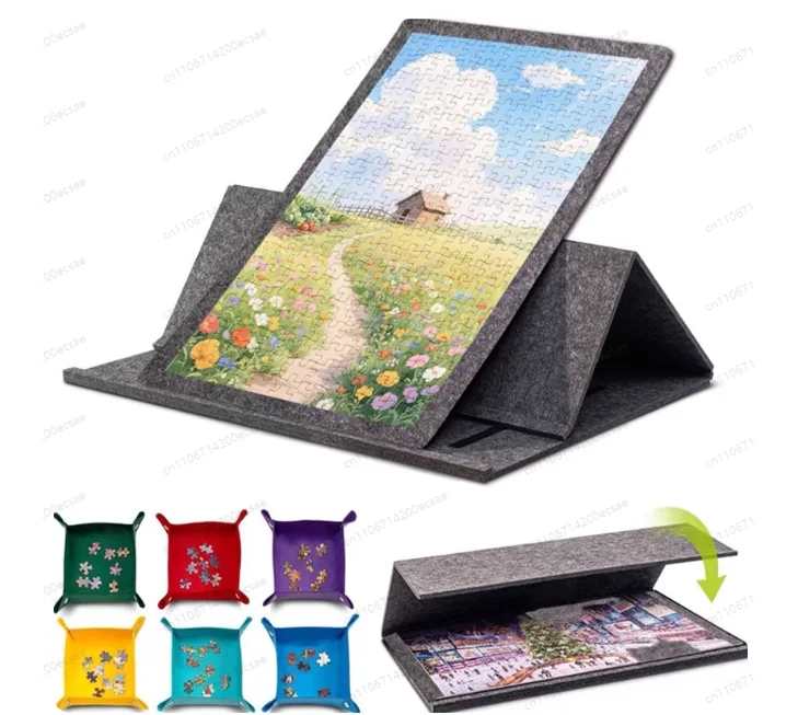 Jigsaw Puzzle Table Board with Bracket Cover 6-category Tray Folding Portable Vertical Jigsaw Puzzle Pad Felt