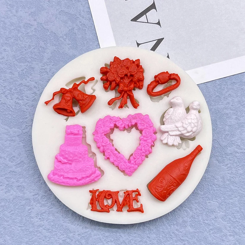 Rose Dove LOVE Champagne Silicone Mold Sugarcraft Chocolate Cupcake Baking Mold Fondant Cake Decorating Tools