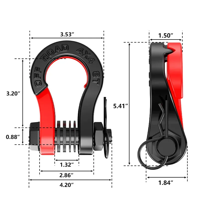 8T off-road vehicle split release buckle tiger tooth 3/4 U-shaped trailer hook open body rescue with built-in magnet trailer rel