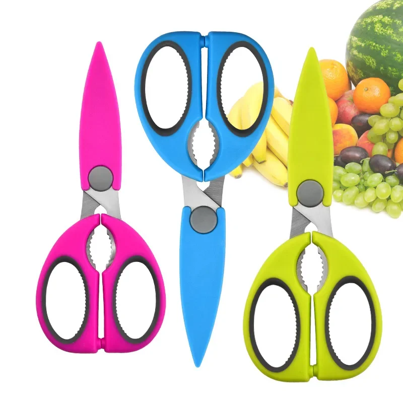 Multi Stainless Steel Sharp Blade PP+TPR Handle Chicken Bone Food Kitchen Scissors Hand Tools Accessories With Nutcracker