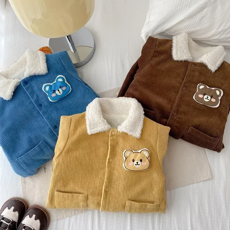 

Fashion Newborn Baby Corduroy Romper 0-2Years Infant Boy Girl Long Sleeve Turn Down Collar Fleece Thicken Warm Outwear Clothes