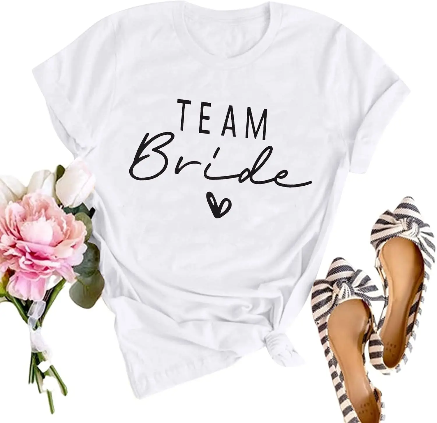 FASHGL Team Bride T-Shirt Women Cute Wedding Honeymoon Shirt Vacation Bachelorette Party Tees Funny Letter Love Graphic Tops