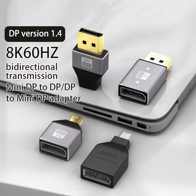 Mini Dp to Dp Adapter Male to Female Mini Dp Converter Version 1.4 8K60Hz Thunderbolt 2 Large Dp to Small Dp Adapter 2K240Hz Hd C
