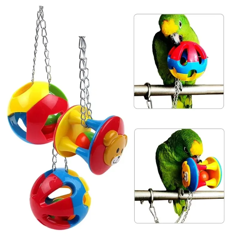 Parrot Chew Toy Pet Bird Bites Swing Cage Hanging Cockatiel Parakeet Chain Hollow Ball Toy Swing Hanging Cockatiel Pet Supplies