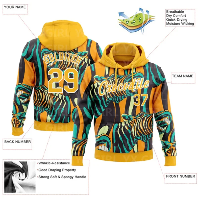 Custom Gold-White 3D Pattern Design Zebra Sports Pullover Sweatshirt Hoodie 3D Printed Sports Pullover Sweatshirt Hoodie