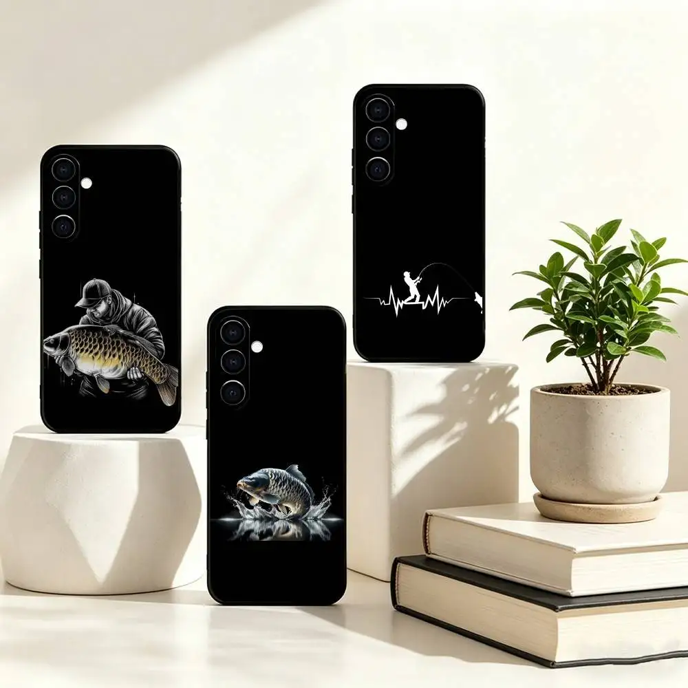 Fishing Art Theme Phone Case For Samsung Galaxy A73,A72,A71,A70,A53,A52,A51,Soft Silicone Black Cover
