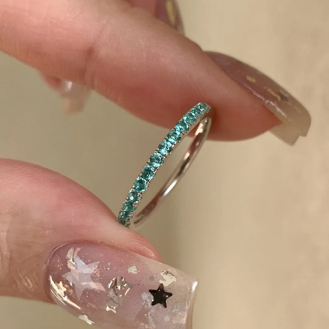 Inspiration Mint Green Single Row Diamonds Ring Paraiba Fine Circle rings for women Light Luxury Suitable for Daily Jewelry Gift