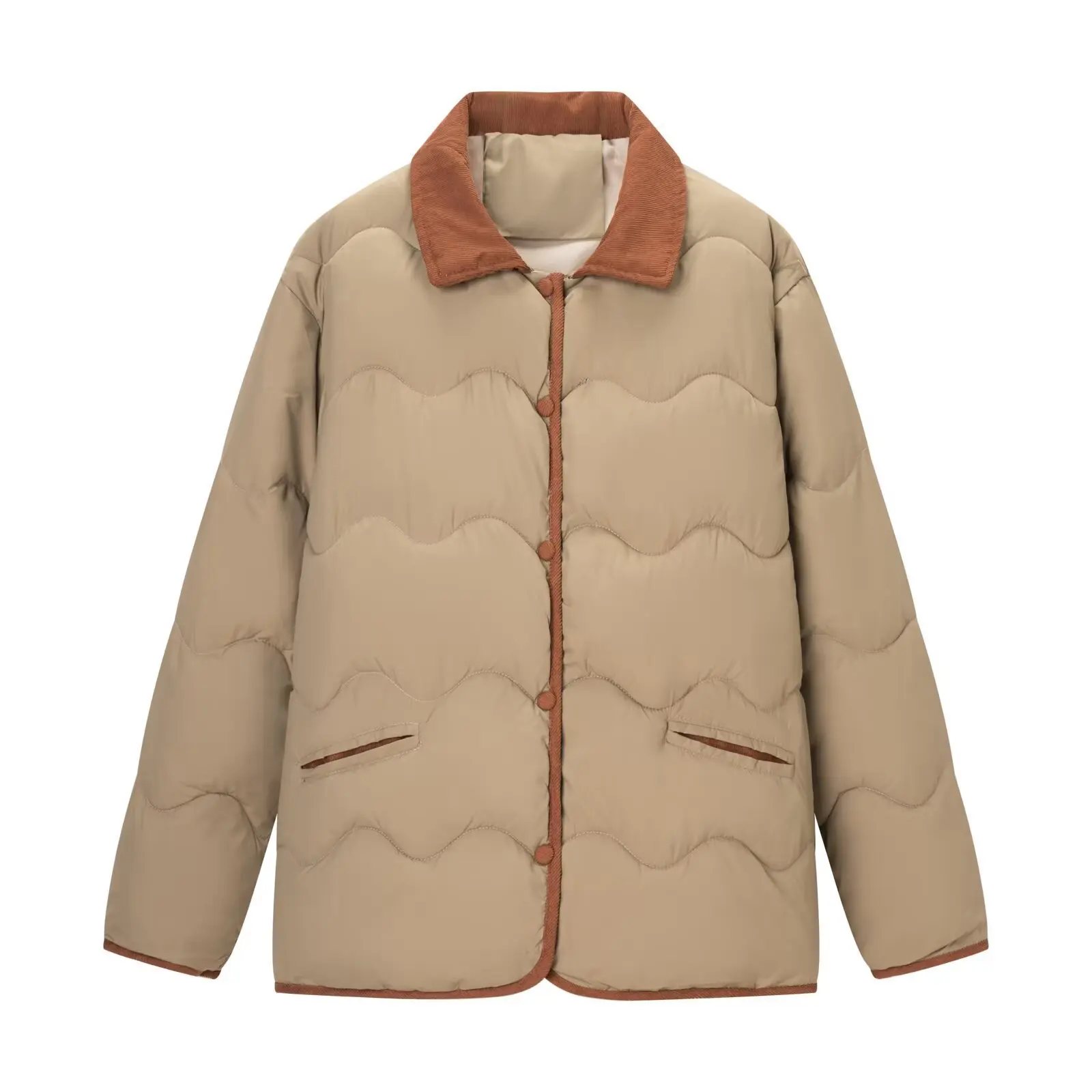 

2026 Autumn/Winter Fashion Women's Cotton Jacket Loose Casual Color-blocked Lapel Warm Cotton-padded Coat