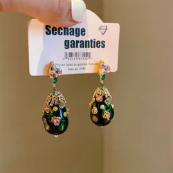 luxury niche hand-style vintage Bohemian green pink zircon earrings teardrop pendant court elegant fine jewelry