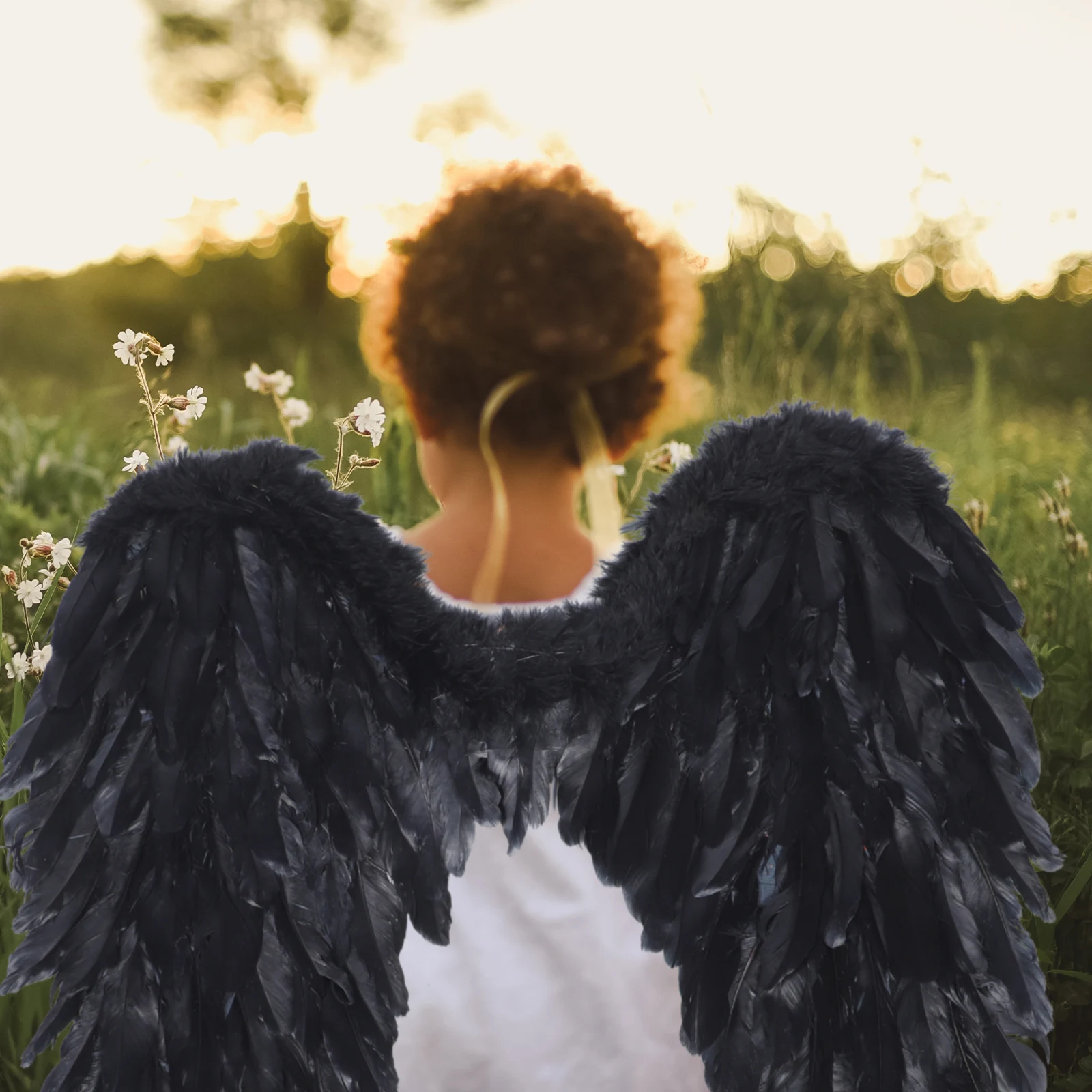 Asa de penas de anjo para adultos e crianças, decoração de vestidos de festa, fornecimento do palco, asas de penas pretas