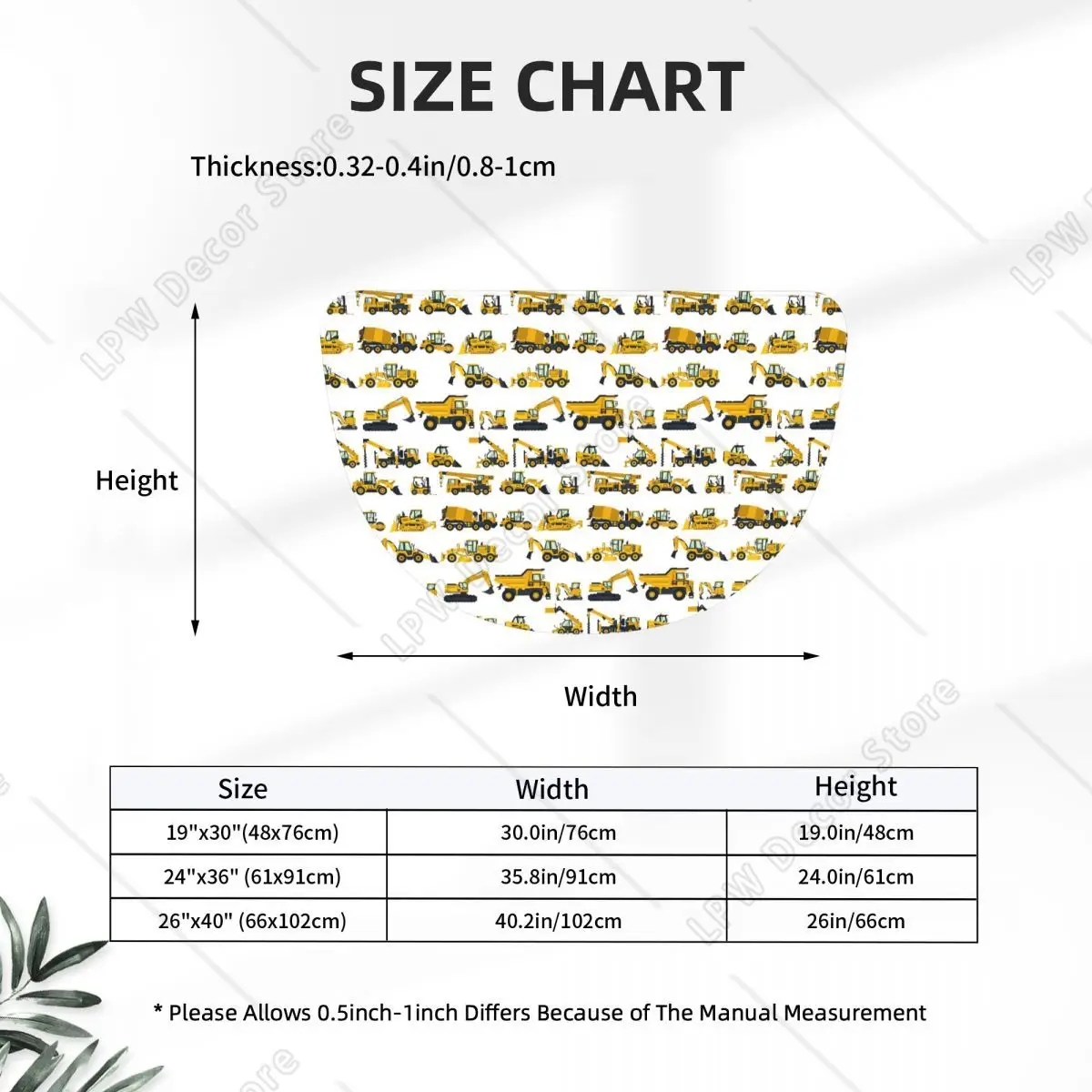 Construction Vehicles Bulldozer Excavator Crane Half Round Doormat Non Slip Bathroom Mat Absorbent Floor Carpet for Laundry Room