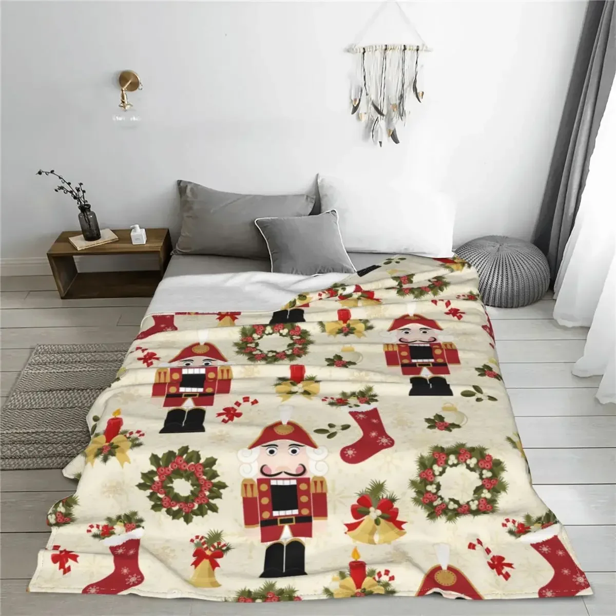 Nutcracker New Year Blanket Christmas Tree Fleece Throw Blanket Summer Air Conditioning Portable Soft Warm Bedsprea