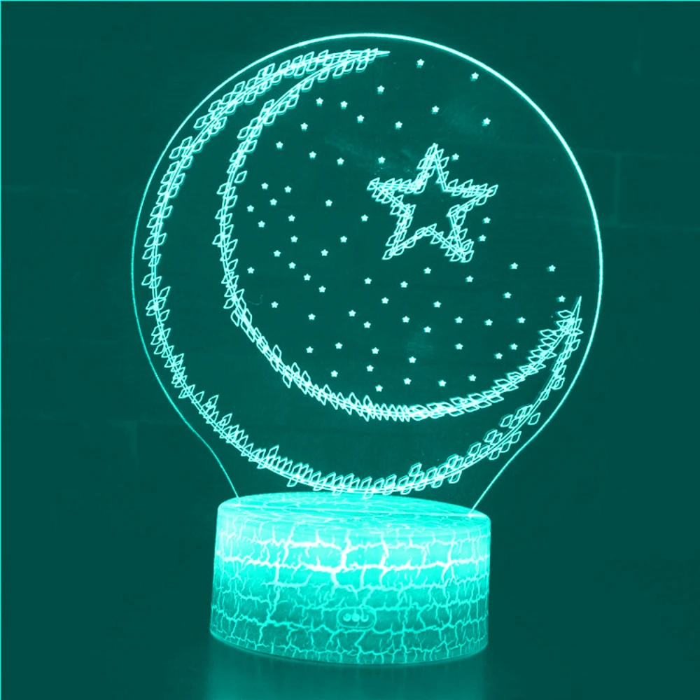 Lampka nocna LED Moon Star 3D lampa iluzoryczna 7 kolor zmieniające wystrój pokoju światła Eid Al Adha prezent dla dzieci nocna lampka nocna