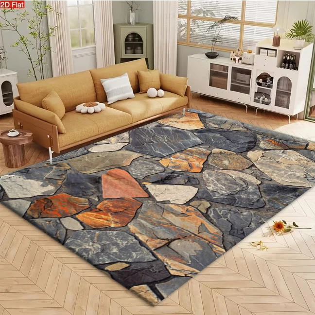 Rustic Slate Stone Mosaic Carpet Flooring Industrial Large Area Rug for Living Room Entryway Indoor Home Decoration