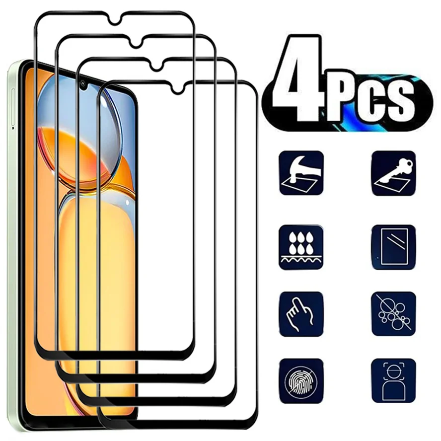 

4 Pcs, 9D Glass for Redmi-13C 12C 10C 9C Tempered Glass Poco C65 Screen Protector Redmi 9C NFC Xiaomi Redmi 13 C Glass Redmi 13C