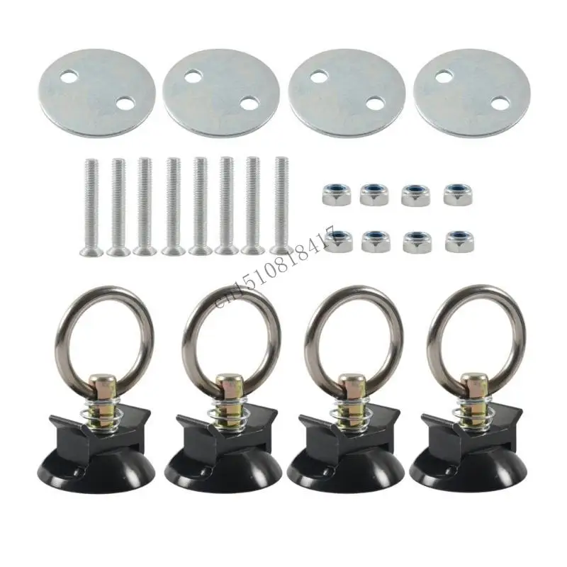 

517B 4 Sets Tie Down System with Round Rings L Track Tie Down for Truck Beds or Trailer to Tie Down Motorcycle Snowmobile