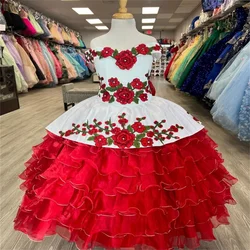 Customized Charro Flower Girls Dresses Mexican Mariachi Toddler Escaramuza Kids Pageant Dress Cute Flowers Birthday Party