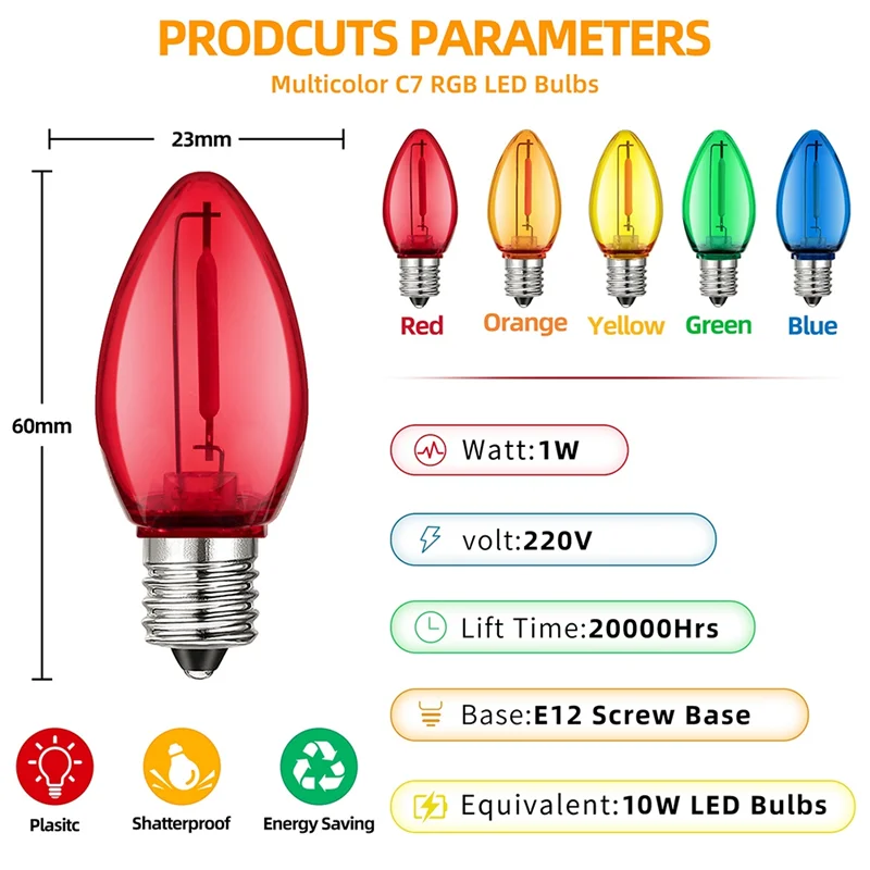 【B07R】Mini Żarówka LED Nietłukąca Plastikowa Do Dekoracji Świątecznych 25 SZTUK Wielokolorowe Świeczki Na Imprezę, Do Obrzeży Dachu, Do Ogrodu