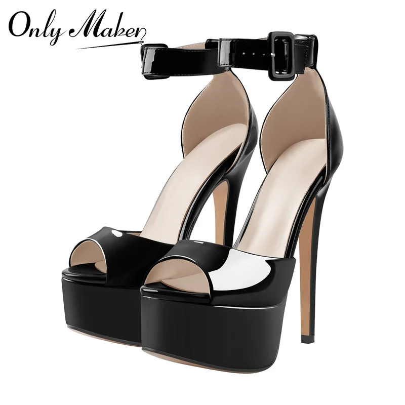 Onlymaker Women Platform Peep Toe Sandals Thin Heels Ankle Strap Party Dress  Lady Shoes Big Size Summer Sandals