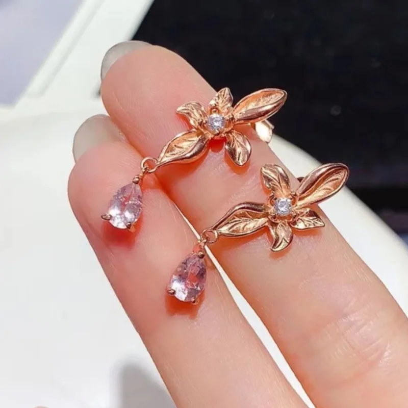 

Exquisite 925 silver flower earrings natural morganite‌ earrings 4mm*6mm 0.7ct genuine morganite‌ silver jewelry gift for women