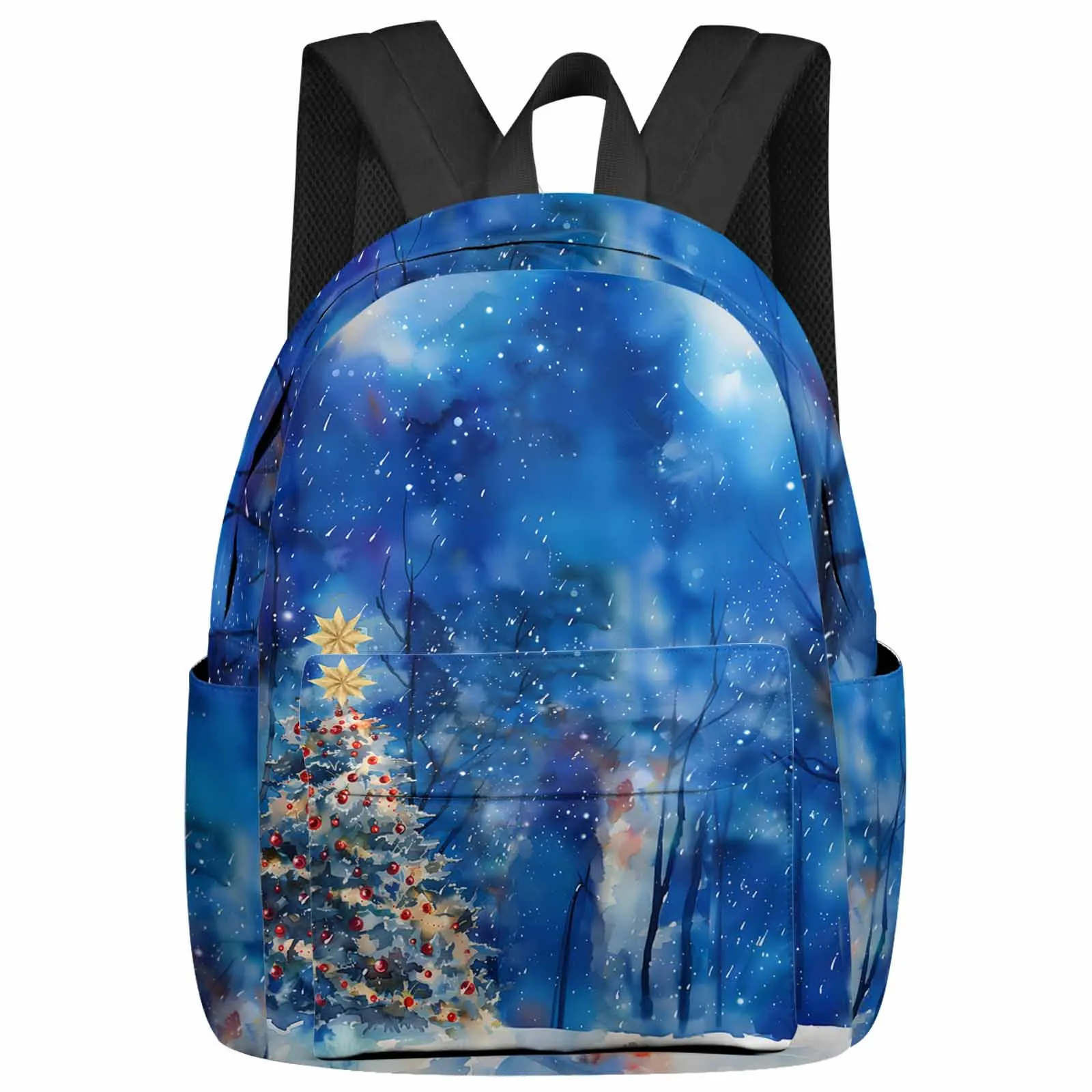 

Watercolor Christmas Tree Snow Scenery Forest Large Capacity Backpack Men Laptop Bags High School Teen College Girl Student