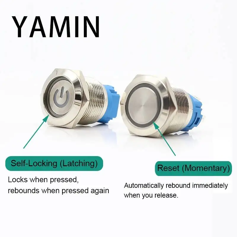 19mm Metal Push Button Switch LED Lamp Momentary/self-locking Waterproof IP65 Latching Maintained Car Auto Engine PC Power