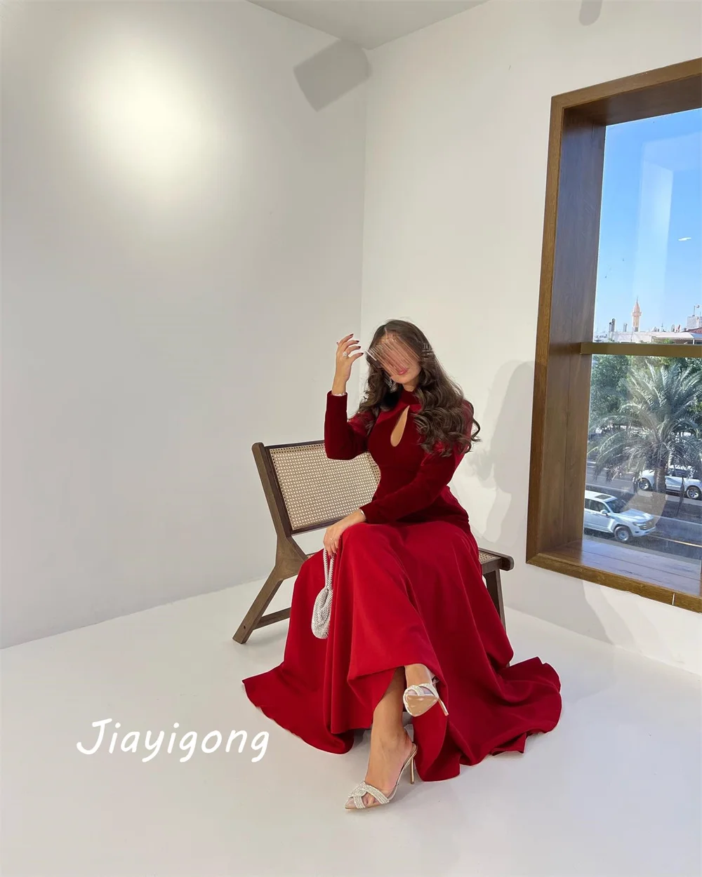 Customized Jiayigong  Prom  Simple High Quality Collar A-line Draped Anke Length Skirts Charmeuse Evening Dresses