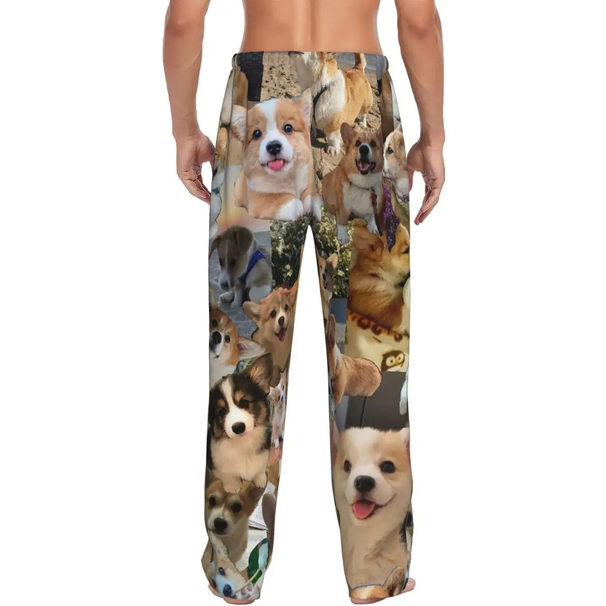 Custom Large Cute Corgi Puppy Pembroke Welsh Corgi Dog Pajama Pants Men Sleepwear Sleep Lounge Bottoms with Pockets