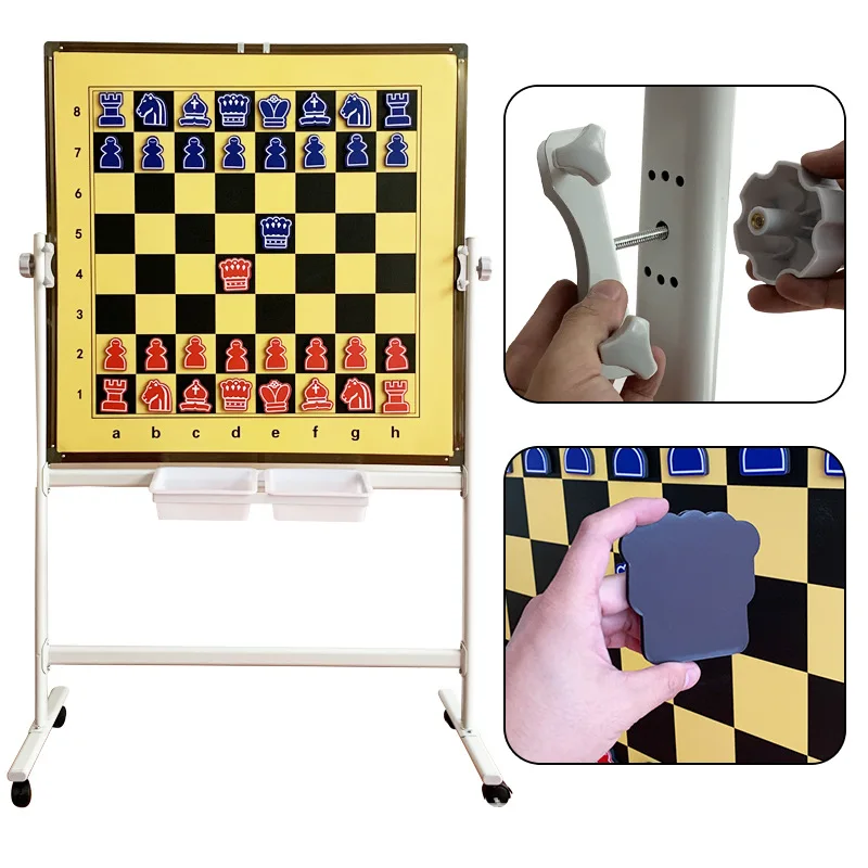 the Iron Vertical Chess Board with Three Board Styles and Wheel Base