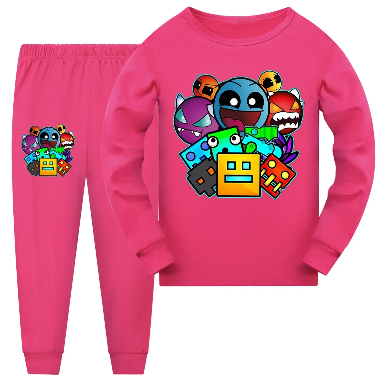 Geometry Dash Clothes Kids Cartoon Pajama Sets Baby Girls Long Sleeve Tops+pants 2pcs Set Toddler Boys Casual Sleepwear 4-16 Yrs