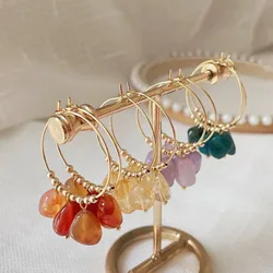 Irregular Natural Stone Drop Earrings for Women Nuggets Quartz Tassel Stainless Steel Citrines Purple Crystal Pearl Earrings