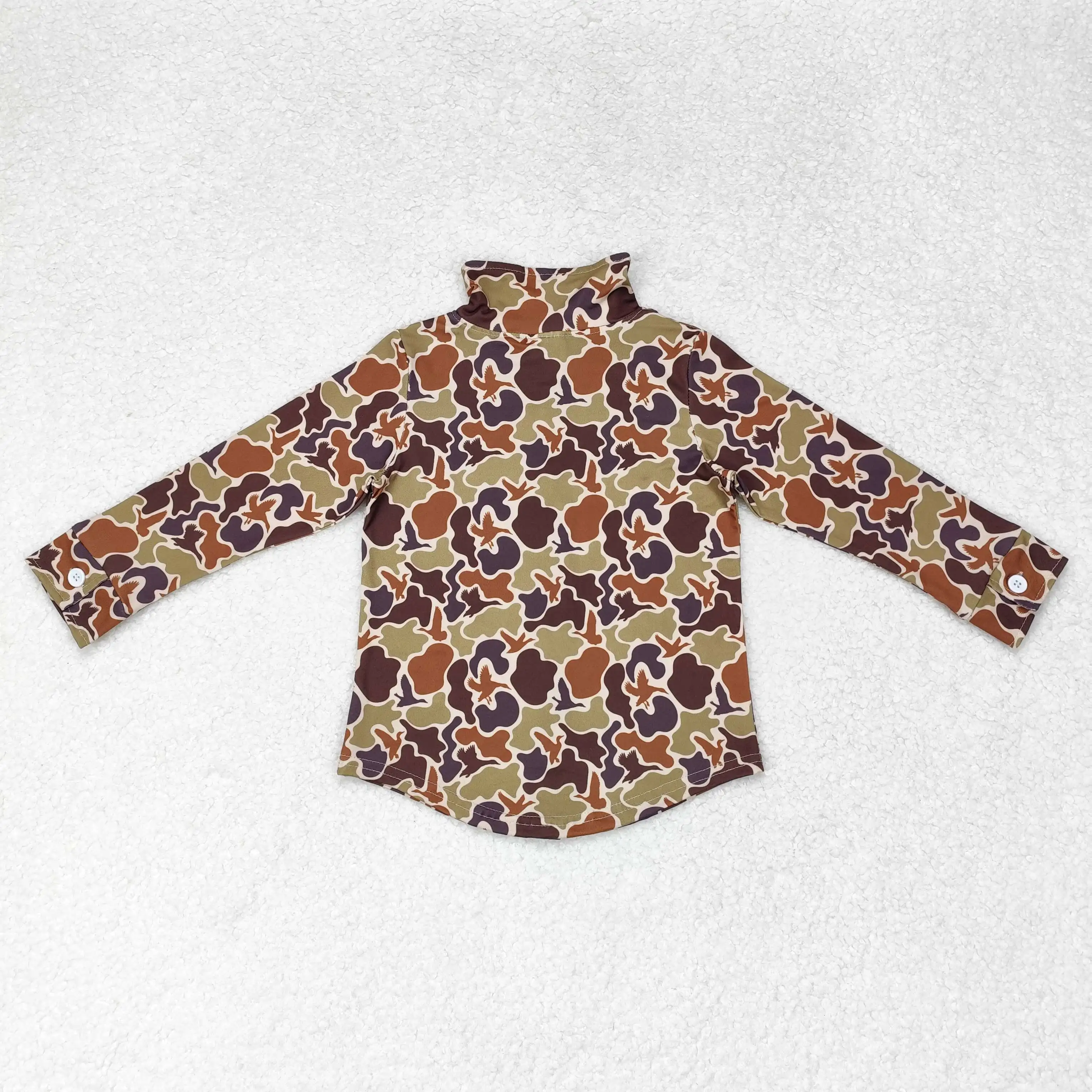 بيبي بوي ملابس طفل كامو طباعة طويلة الأكمام زر يصل الاطفال قميص التلبيب الأطفال ربيع الخريف ملابس الرضع بالجملة