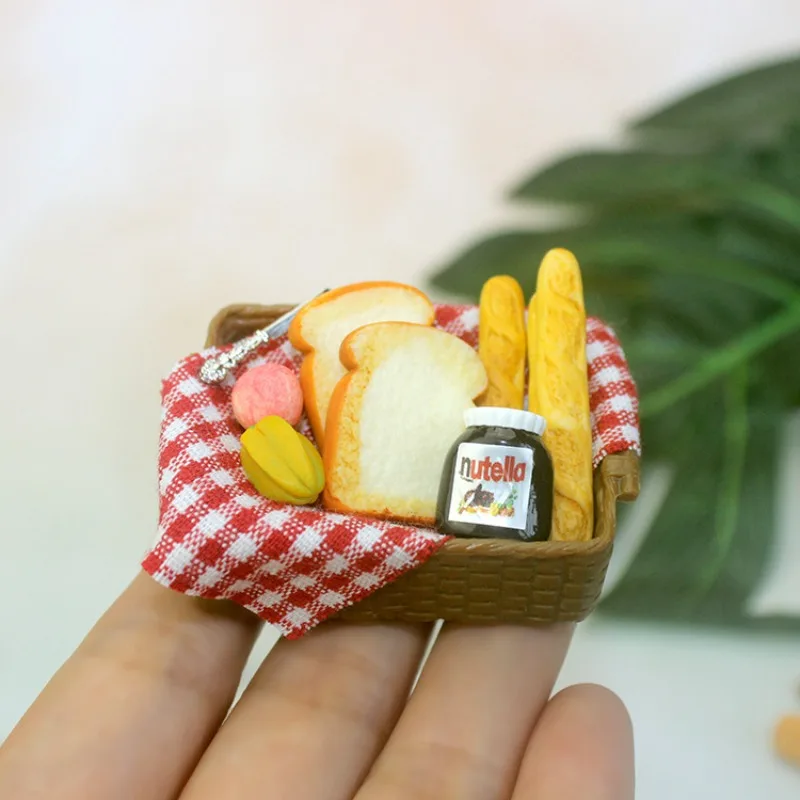 1:12 Simulation Mini Bread Basket Doll House Accessories Diy Miniature Model Figurines Creative Picnic Scene Decoration Toys