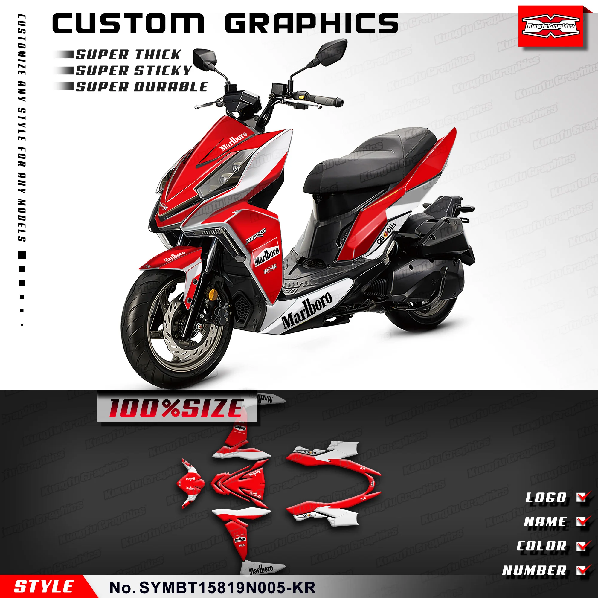 

KUNGFU GRAPHICS Motorcycle Graphics Sticker Sheet for SYM DRG BT 158 2019 2020, SYMBT15819N005-KR