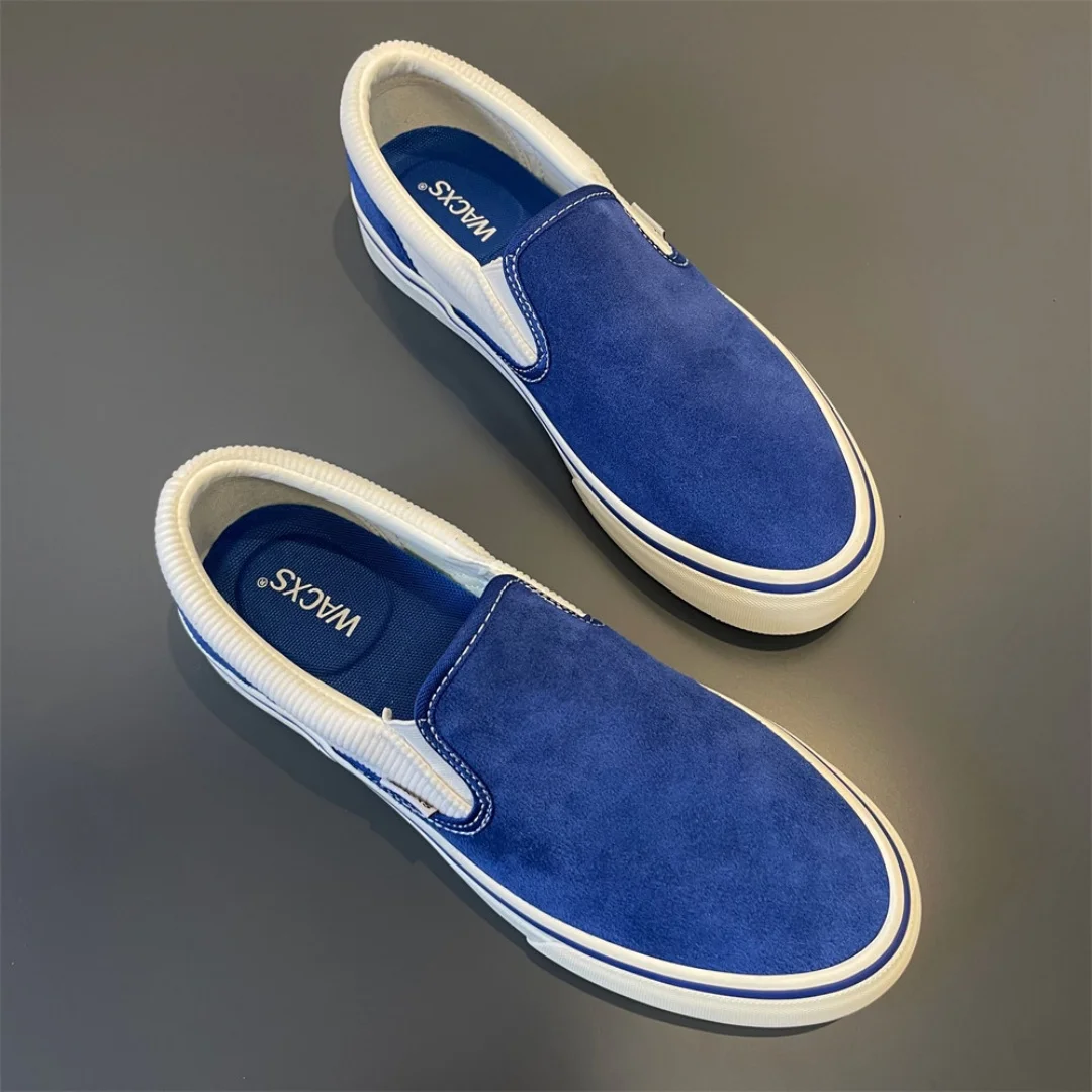 SlipOn Blue White Patchwork Skate Shoes Men Women Couple Low Top Breathable WearResistant Casual Sneakers