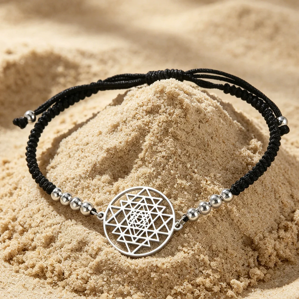 Dawapara Sri Yantra Charm Bracelet Sacred Geometry Hinduism Symbol Mandala Healing Amulet Stainless Steel Yoga Jewelry