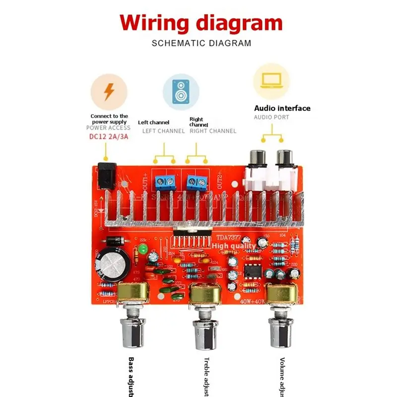 B27B DX-7377 TDA7377 DC12V 40Wx2 Dual Channel Car Stereo Amplifier Board DIY Board With Electroplated Silver Knobs