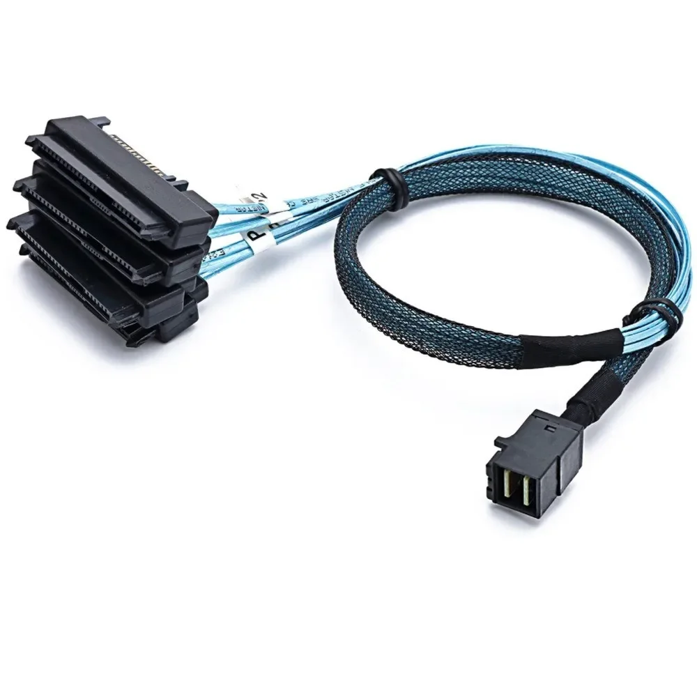 SFF-8643 Internal Mini SAS HD to (4) 29pin SFF-8482 connectors with SATA 15pin Power Port 2 in 1 Cable