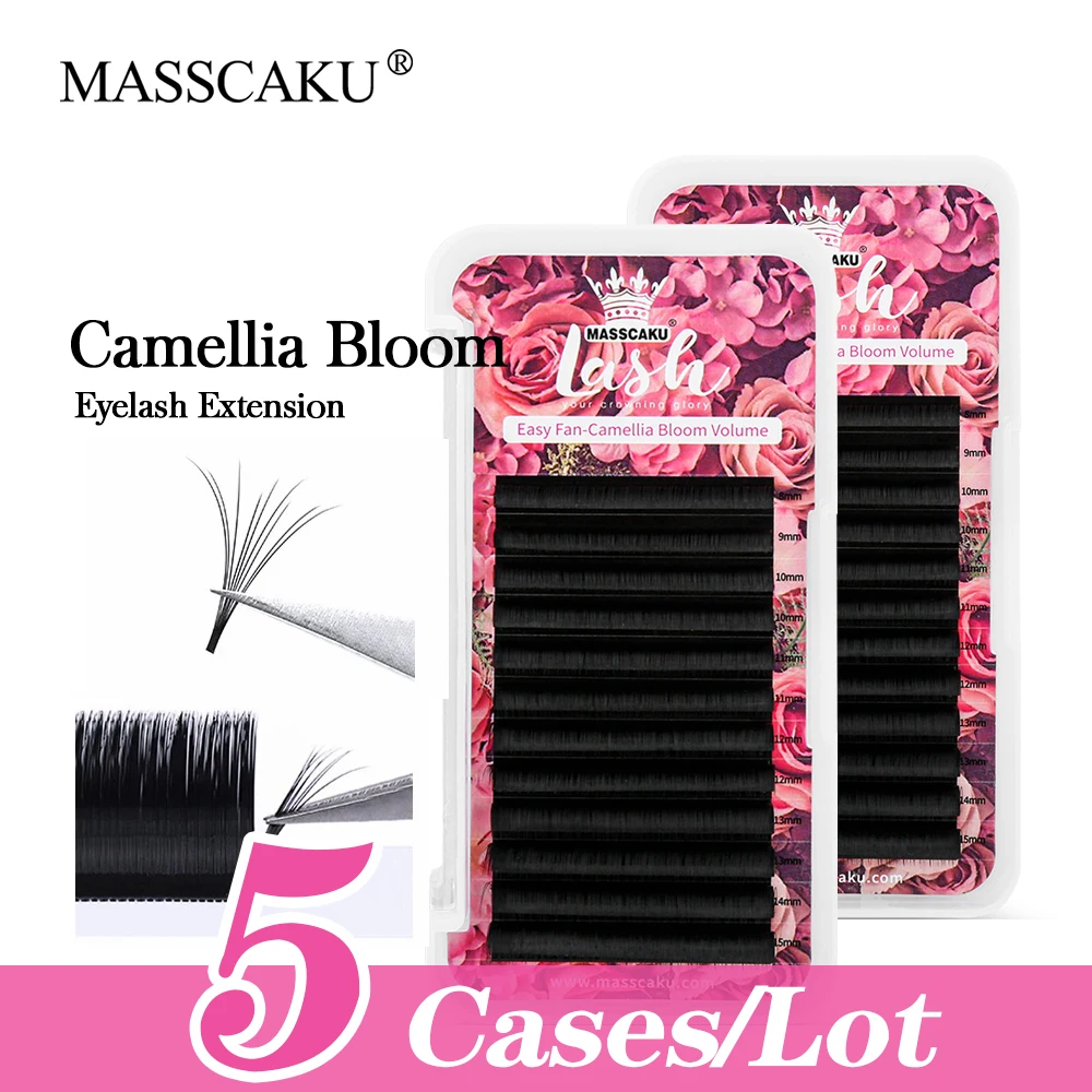 

MASSCAKU 5cases/lot Super Easy Fanning Volume Eyelashes Extensions Faux Mink Soft Individual One Second Blooming Lashes Trays