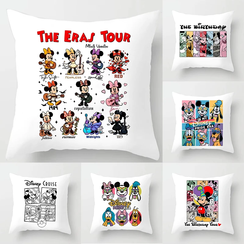 MINISO Disneyworld Mickey Minnie Donald Friends Pillow Case Home Decoration Sofa Car Decor Cushion Cover Square Pillowcase